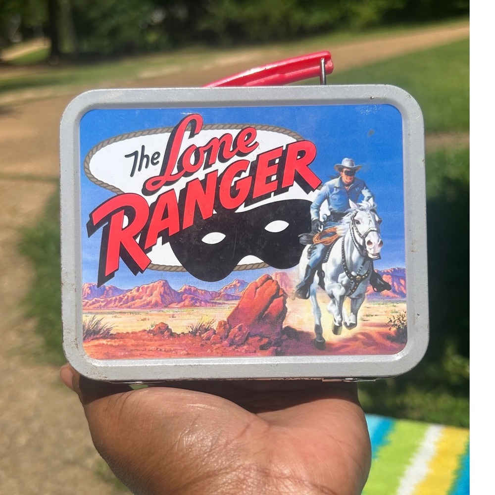 Cheerios The Lone Ranger Mini Tin Lunch Box Blue Metal 2001 Anniversary western‎